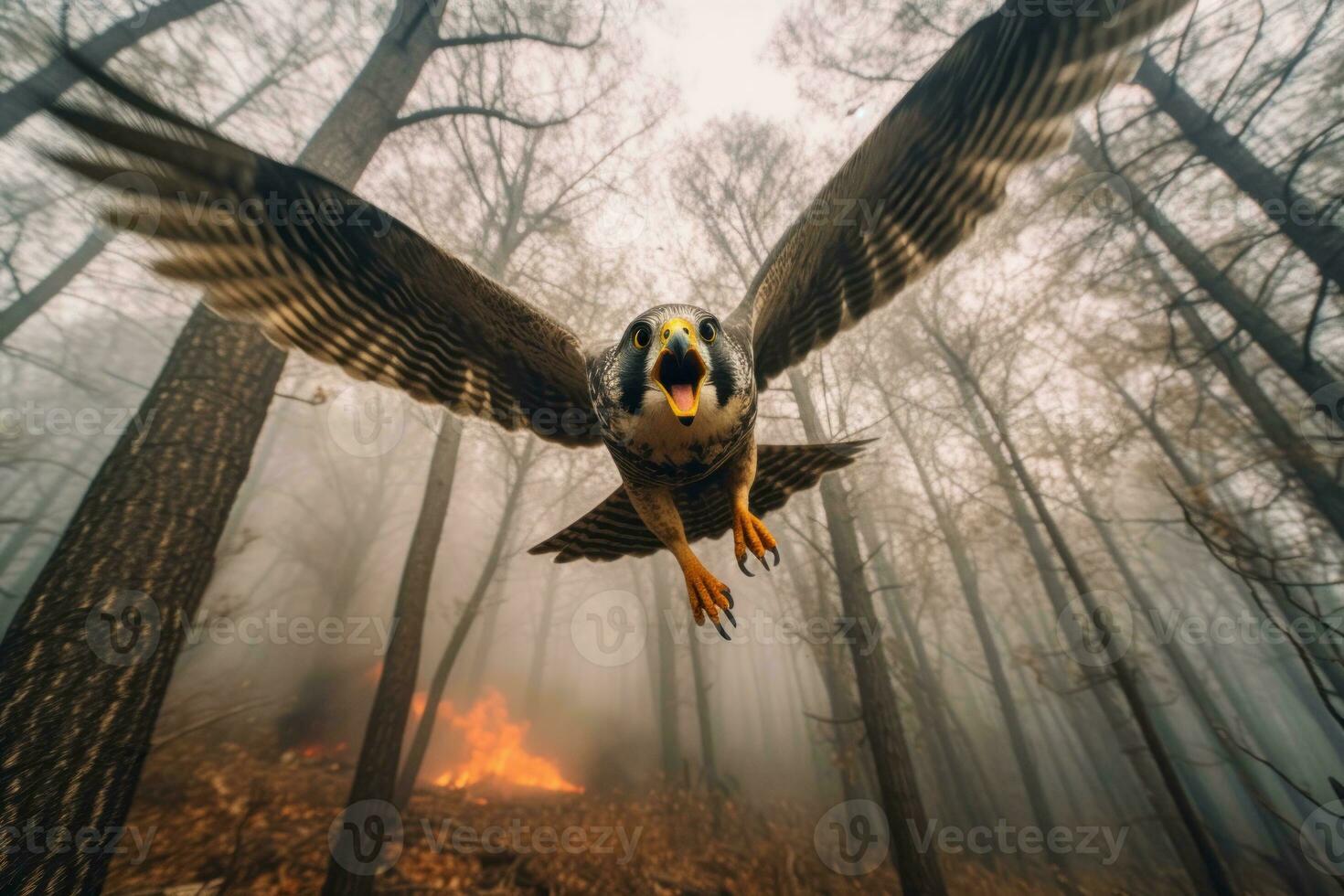 Escape from the Flames Peregrine Falcon Flees Forest Fire photo