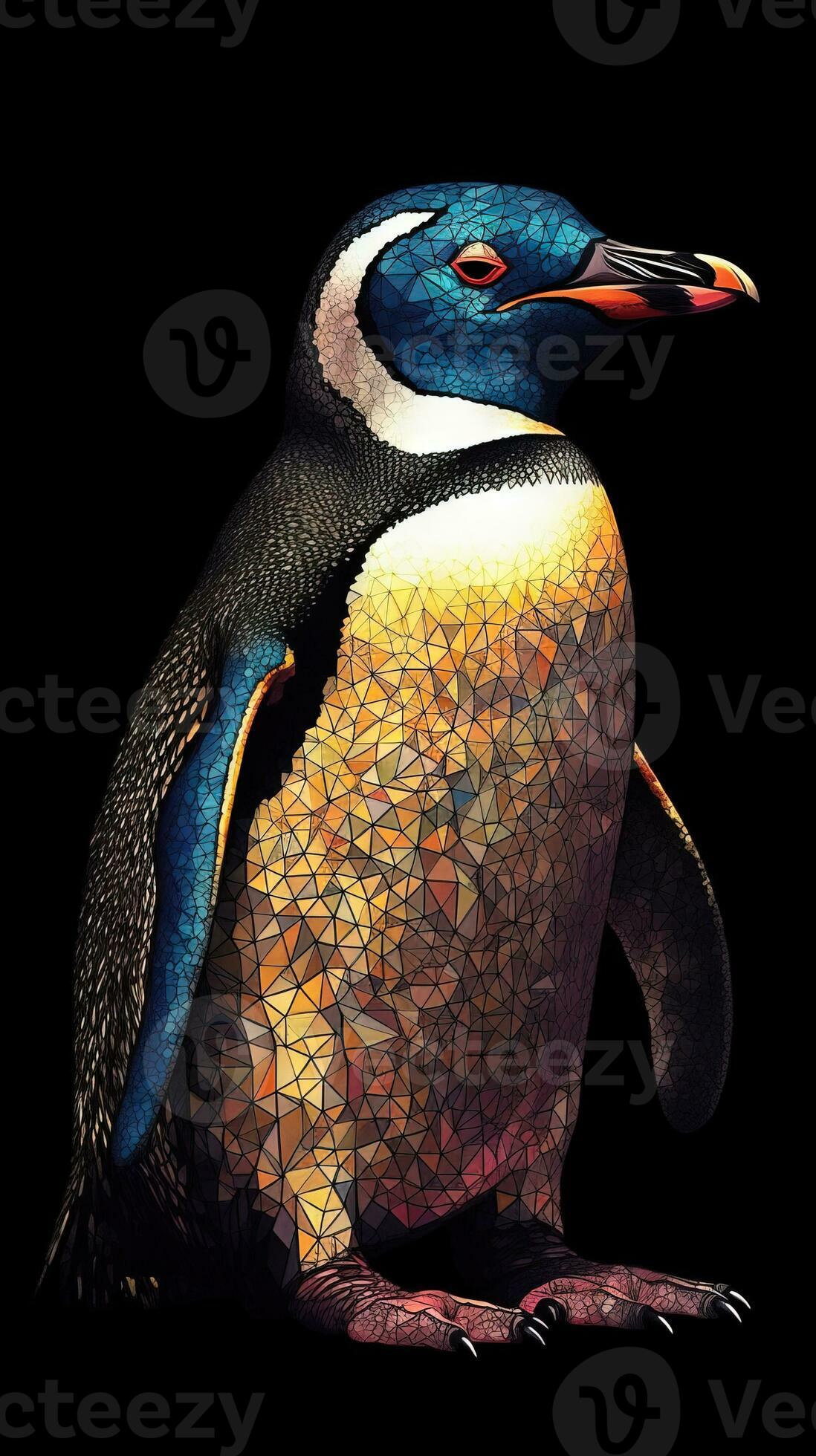 Stained Glass Penguin on Dark Background Generative AI 29986150 Stock