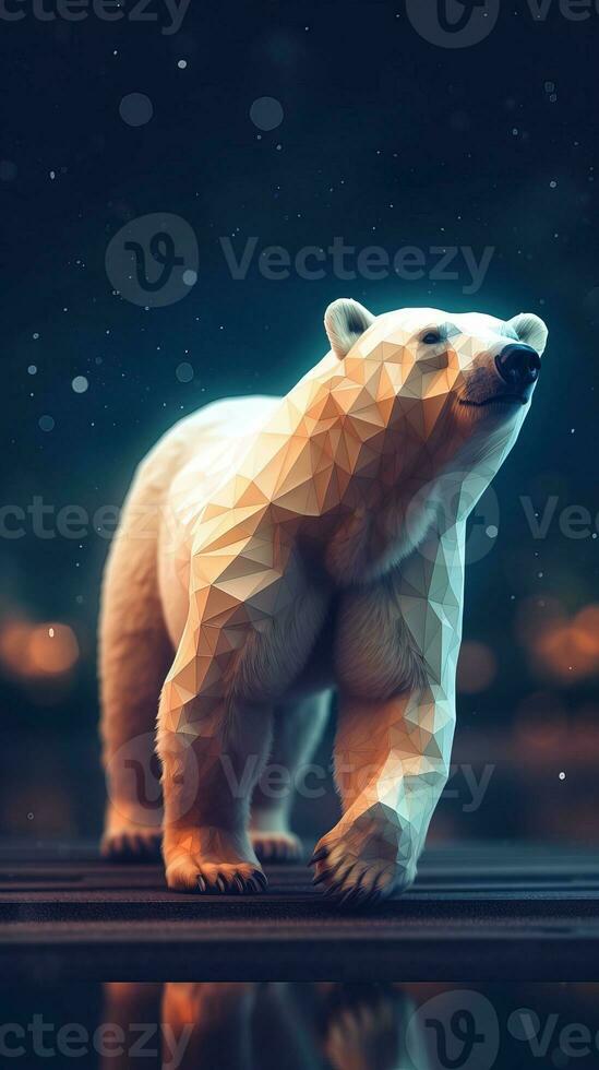 Low Poly Polar Bear on Dark Background Generative AI photo