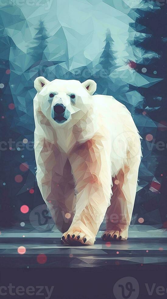 Low Poly Polar Bear on Dark Background Generative AI photo