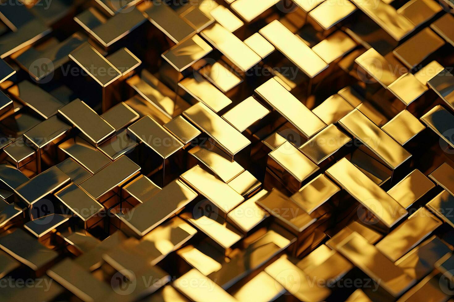 Glossy Gold Bullion Mosaic Wall in Herringbone Pattern AI Generated photo