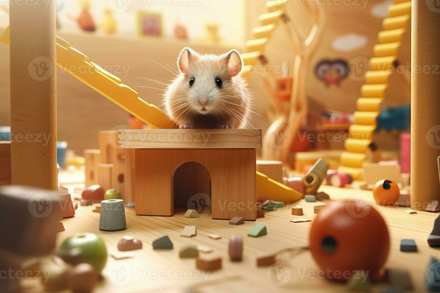 Realistic 3D Render of a Hamster Playground AI Generated photo