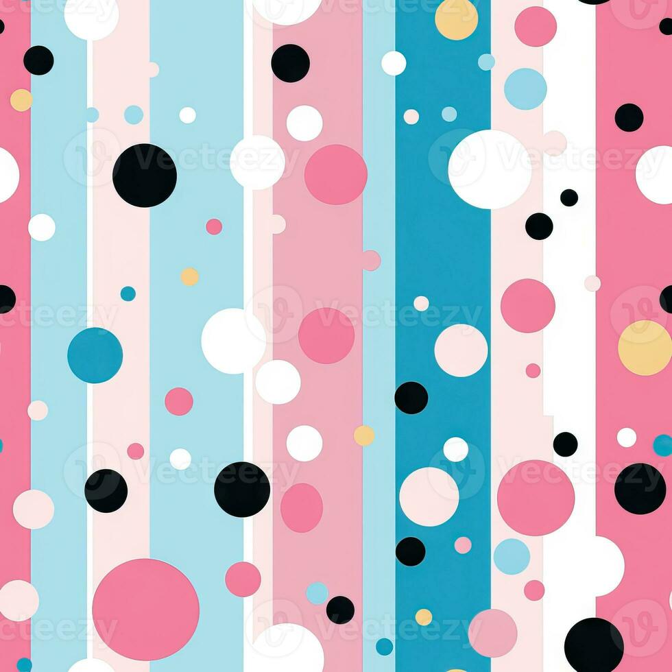 Seamless Barbiecore Stripes and Polka Dots Textile Pattern AI Generated photo