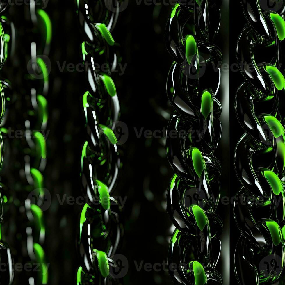 Abstract Black and Neon Green Chrome Y2K Shapes with 3D Chains AI Generated photo