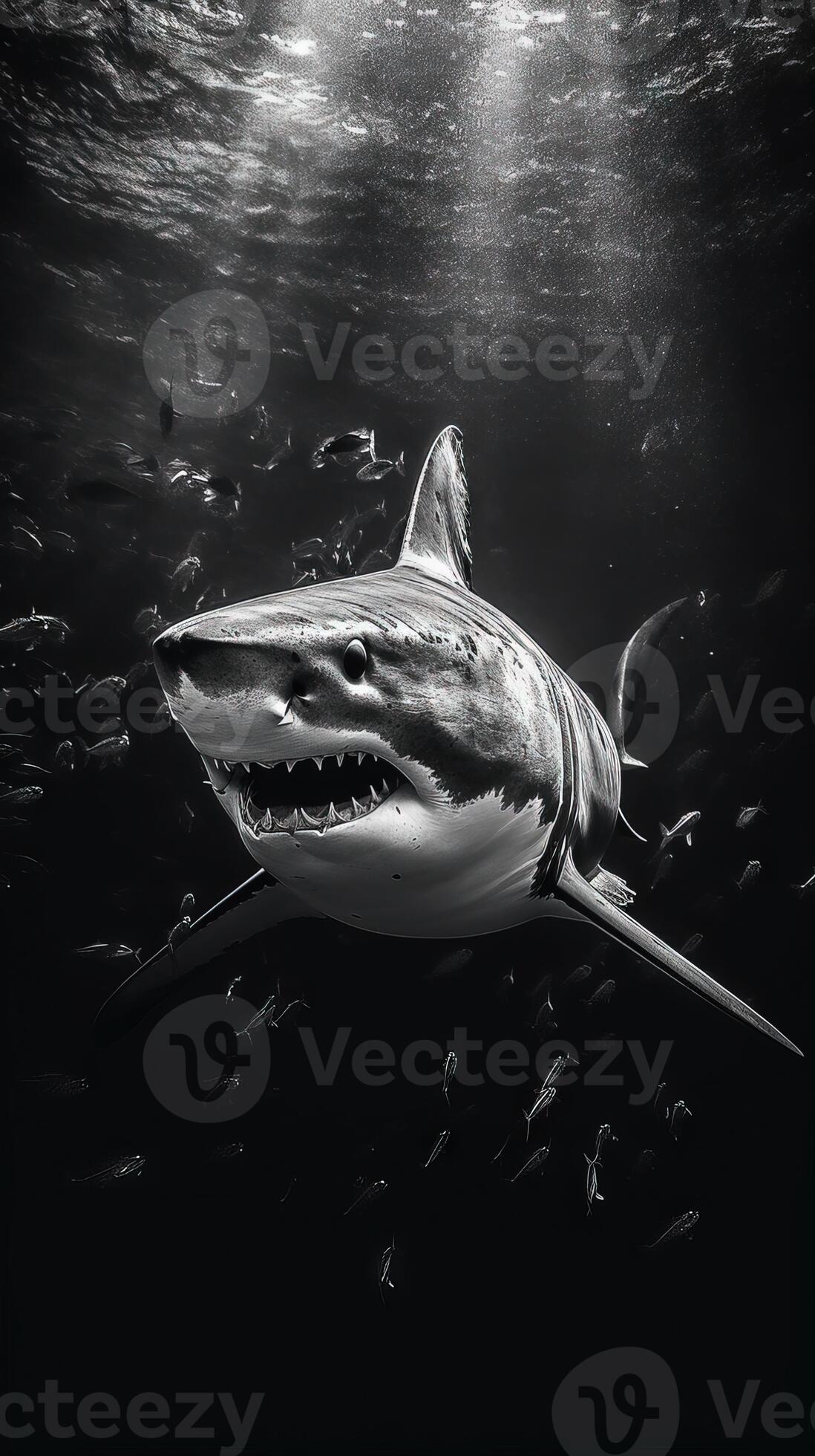 Black and White Shark on Dark Background Generative AI 29986668 Stock