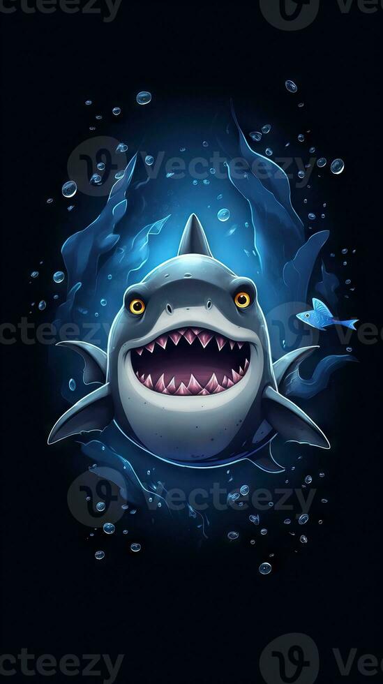Cartoon Shark on Dark Background AI Generated photo