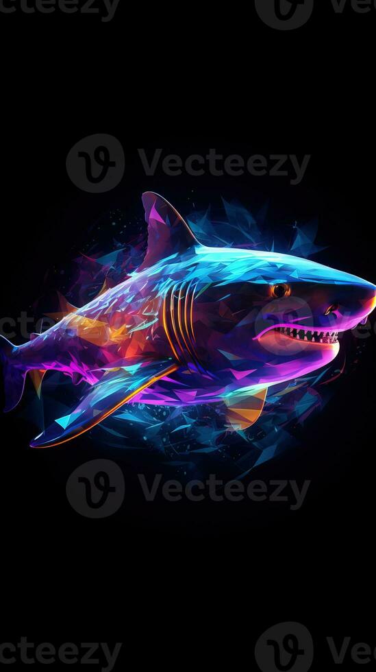 Neon Shark on Dark Background Generative AI photo