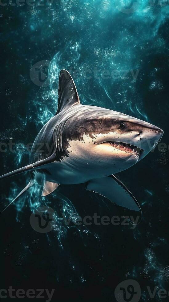 Double Exposure Shark on Dark Background Generative AI photo