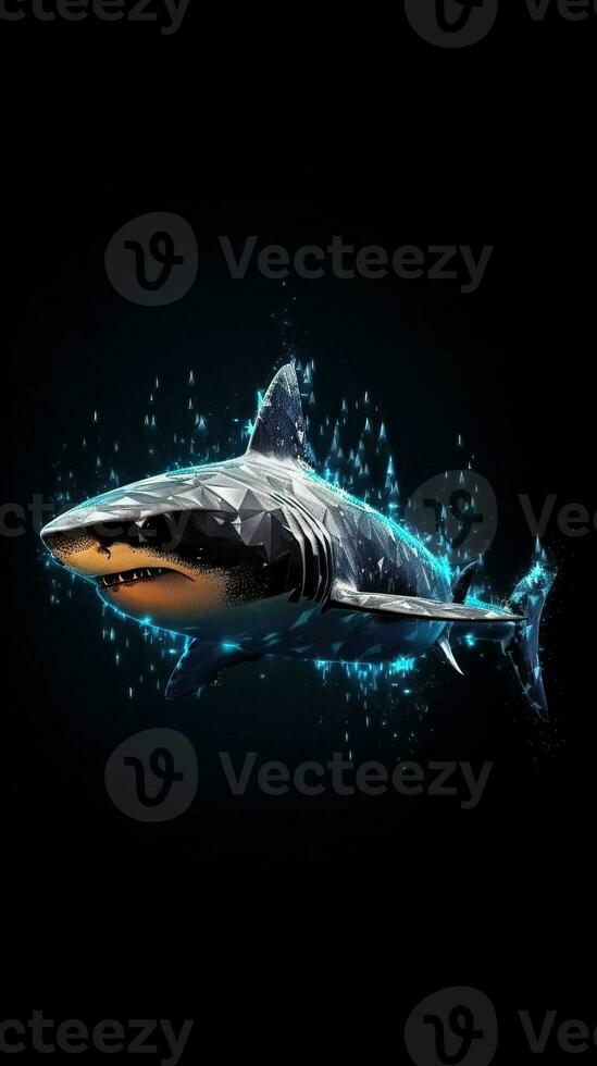 Glitchy Shark in Dark Waters Generative AI photo