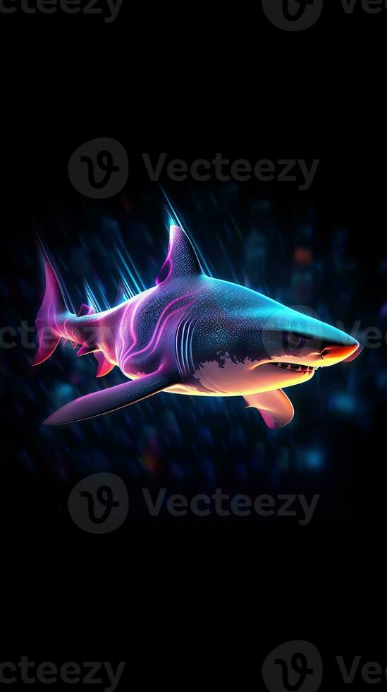 Neon Shark on Dark Background Generative AI photo