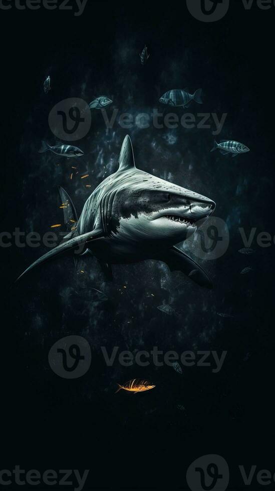 Vintage Shark on Dark Background Generative AI photo