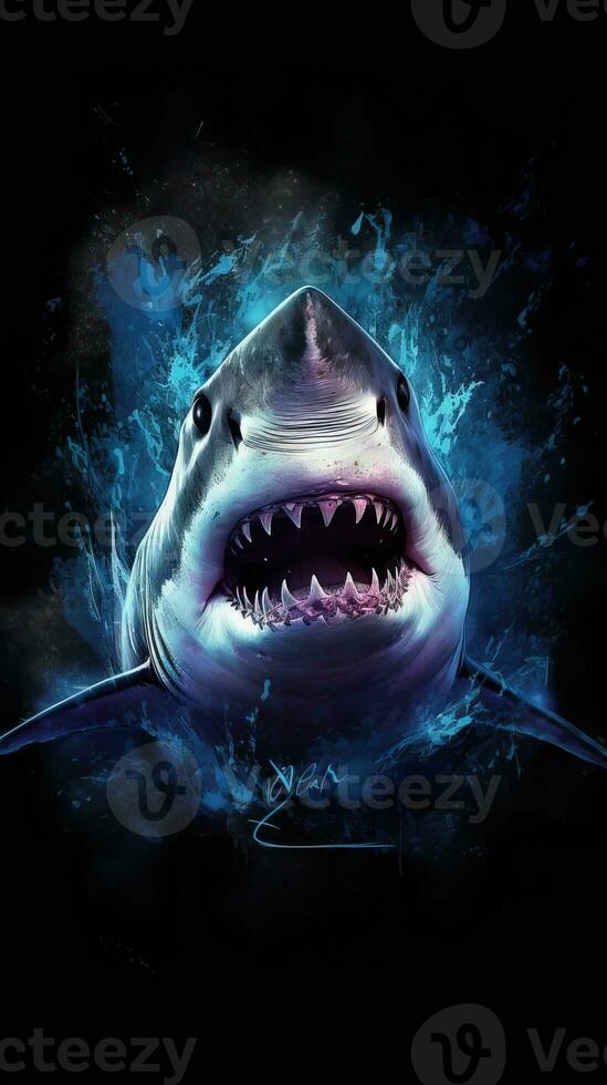 Typography Shark on Dark Background Generative AI photo