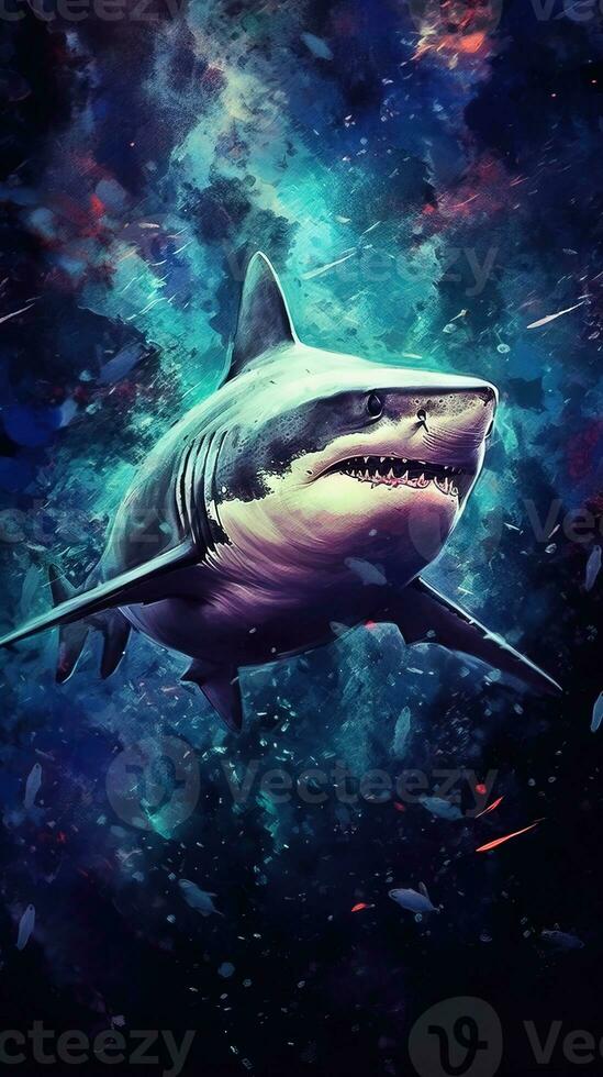 Watercolor Shark on Dark Background Generative AI photo