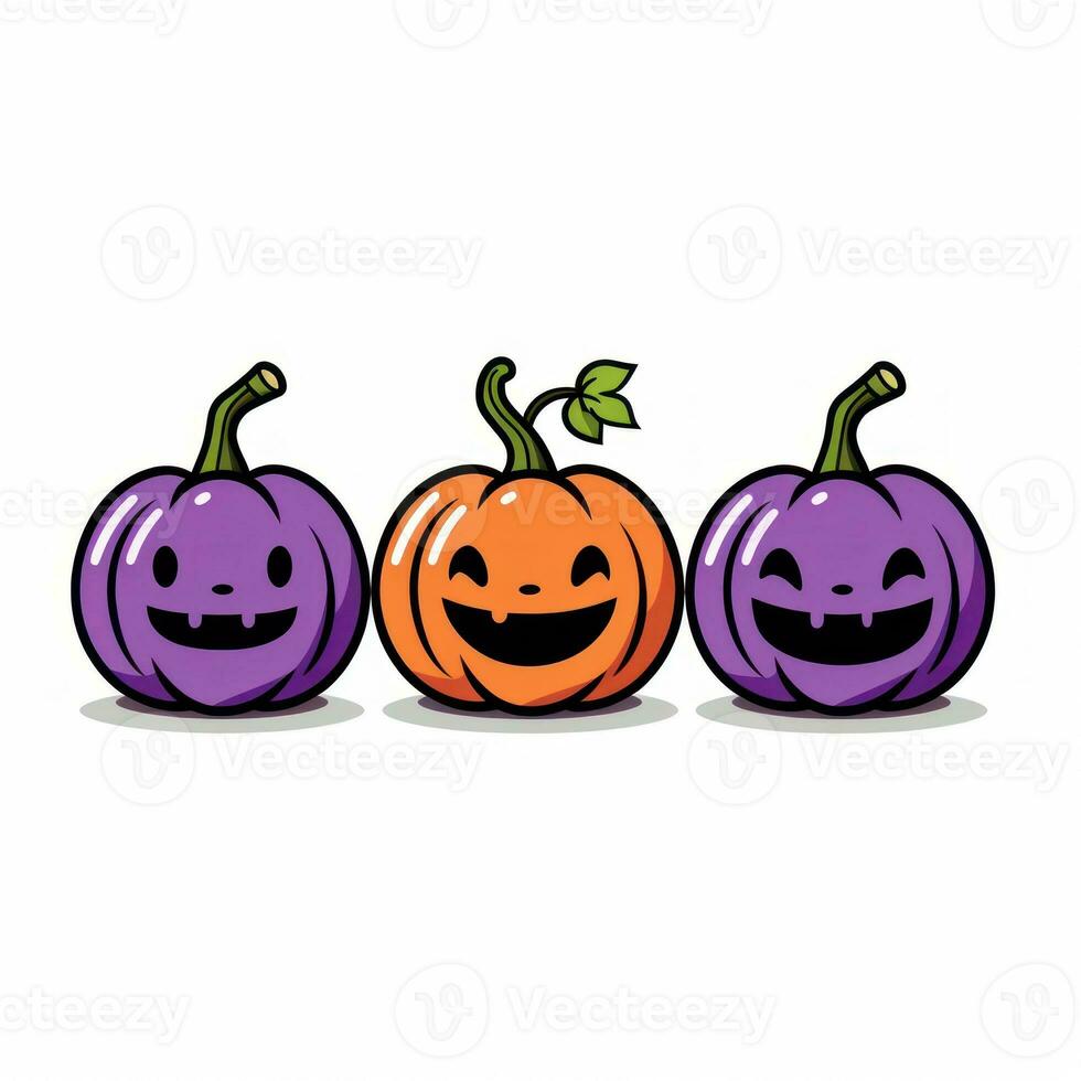 Simple Flat Linear Illustration Clip Art of 4 Purple and Black Pumpkins AI Generated photo