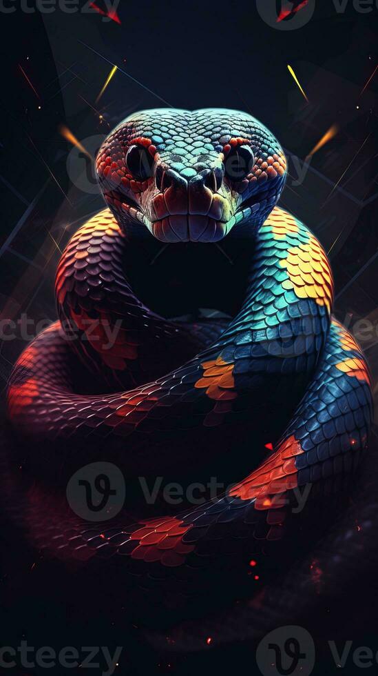 Abstract Snake on Dark Background Generative AI photo