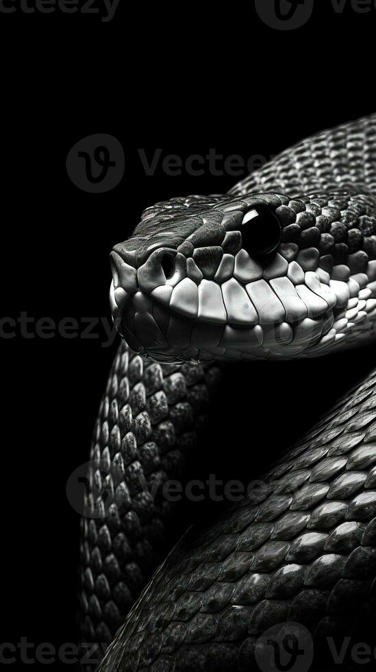 Sleek Black and White Snake on Dark Background Generative AI photo