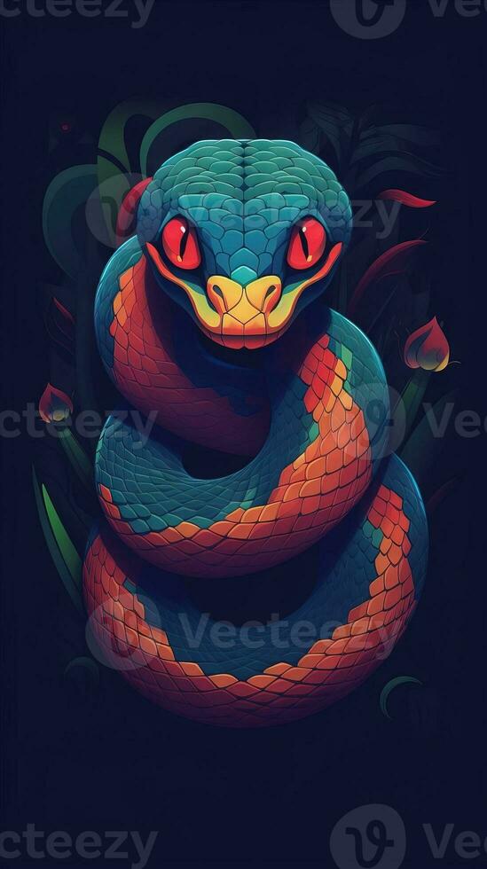 Cartoon Snake on Dark Background Generative AI photo