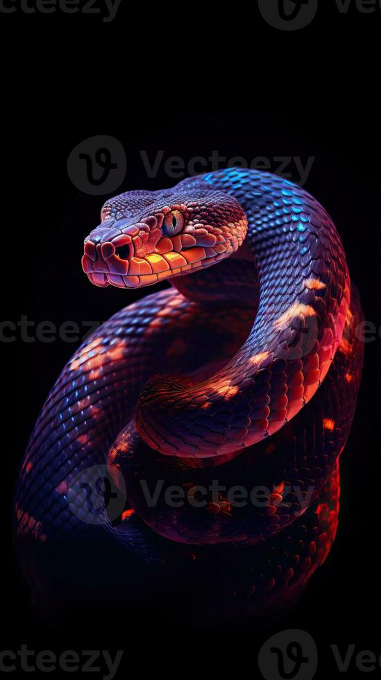 Double Exposure Snake on Dark Background AI Generated photo