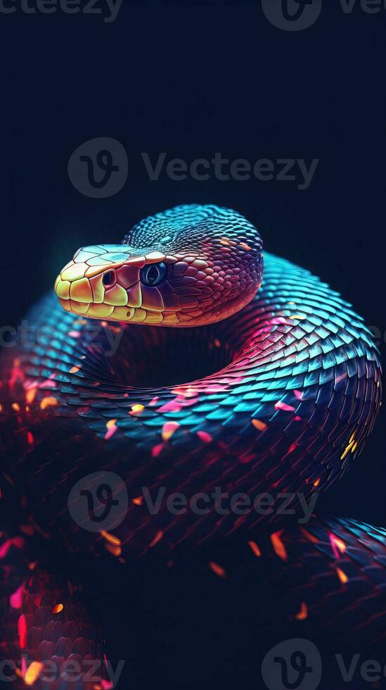 Glitching Snake on Dark Background Generative AI photo