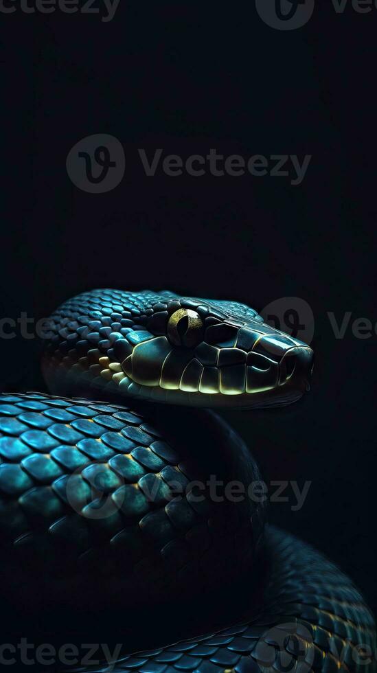 Realistic Snake on Dark Background AI Generated photo