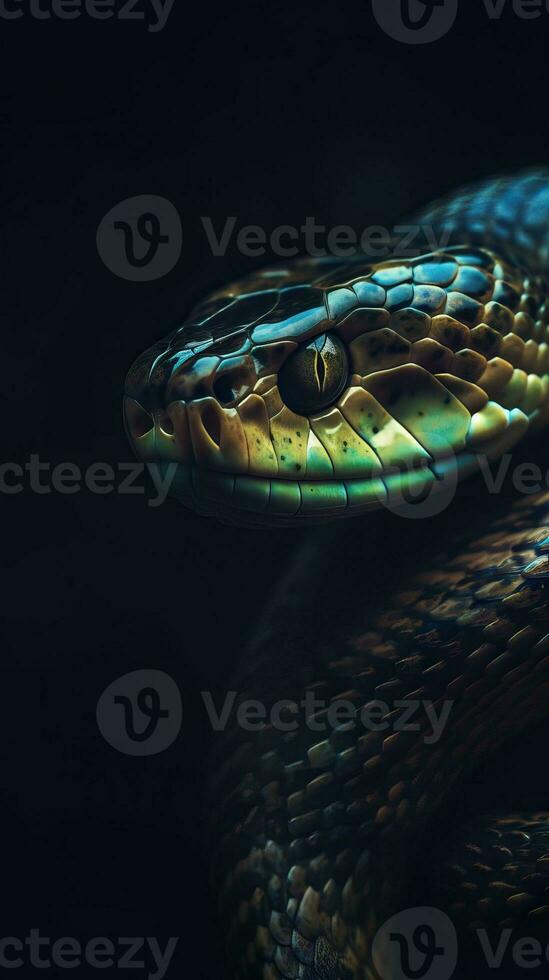 Realistic Snake on Dark Background AI Generated photo