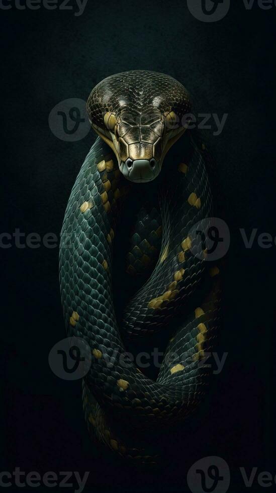 Vintage Snake on Dark Background Generative AI photo