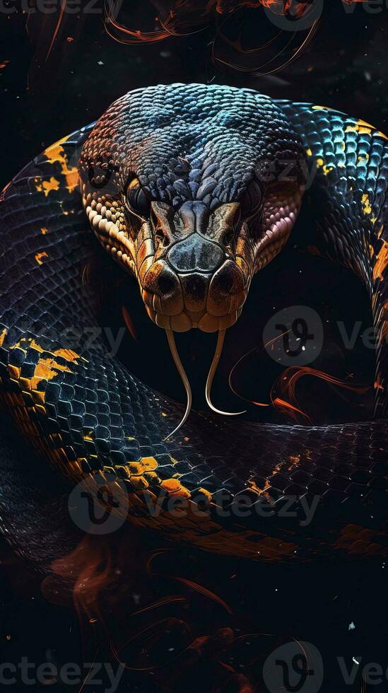 Typography Snake on Dark Background Generative AI photo