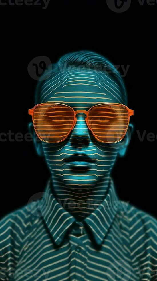 Surreal Face with Op Art and Glitchcore Merged in High Fashion Shoot AI Generated photo
