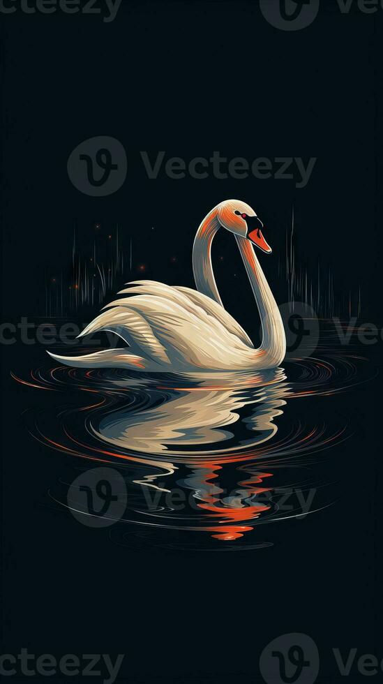 Whimsical Swan Illustration on Dark Background Generative AI photo
