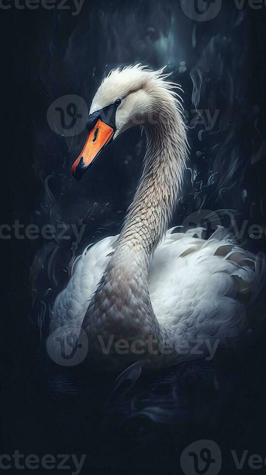 Majestic Swan in Bokeh Style on Dark Background Generative AI photo