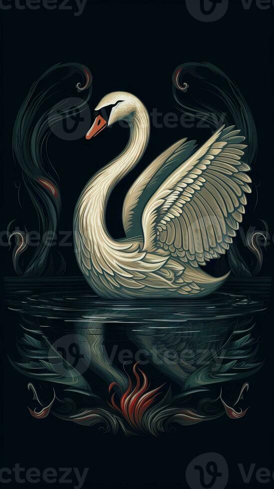 Whimsical Swan Illustration on Dark Background Generative AI photo