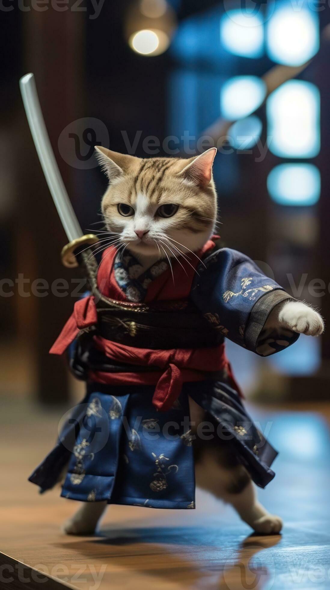 Adorable Kitten in Samurai Costume Practicing Swordplay on Stage AI Generated 29986976 Stock Photo at Vecteezy