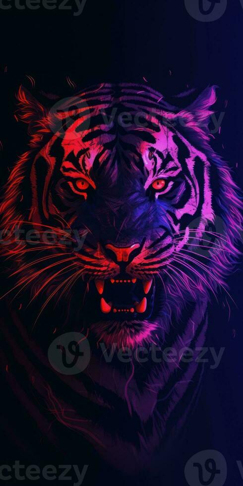 Neon Tiger in Dynamic Composition with Dramatic Lighting AI Generated photo