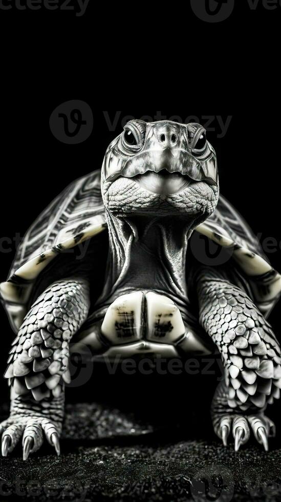 Black and White Turtle on Dark Background AI Generated photo