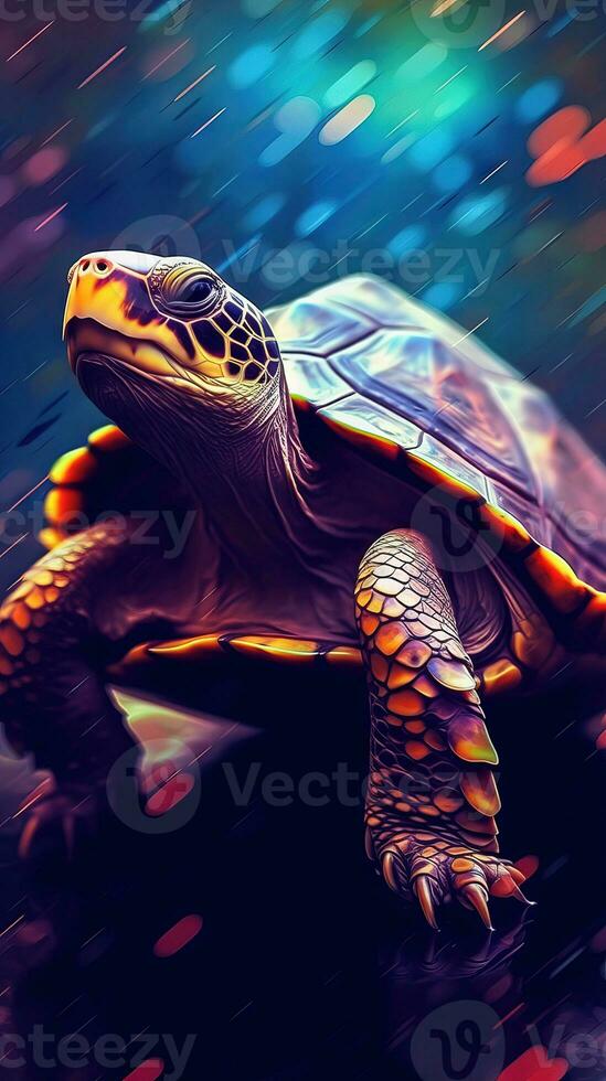 Abstract Turtle on Dark Background Generative AI photo