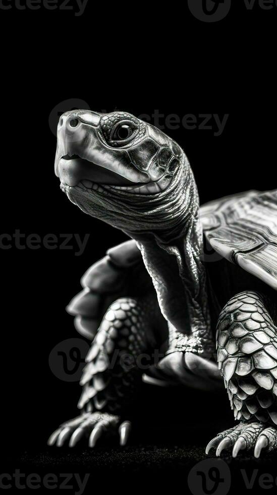 Black and White Turtle on Dark Background AI Generated photo
