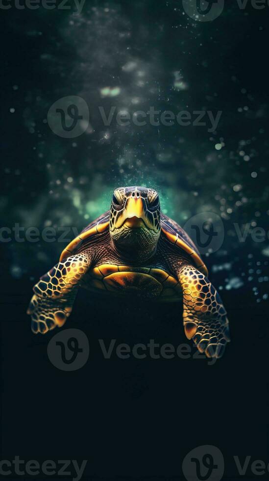 Minimalist Turtle on Dark Background Generative AI photo