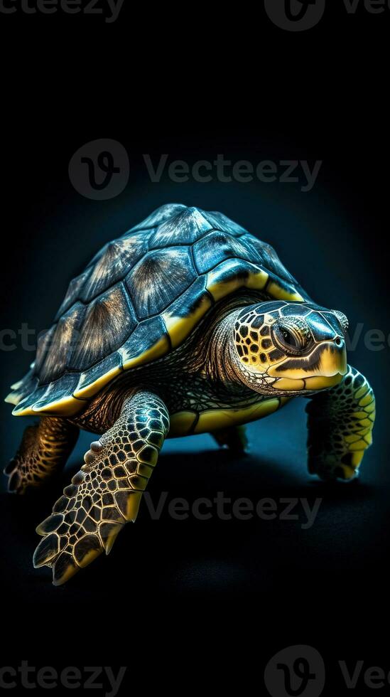Silhouette Turtle on Dark Background Generative AI photo