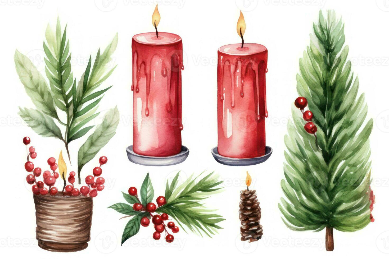 Watercolor Christmas Candle Clipart AI Generated photo