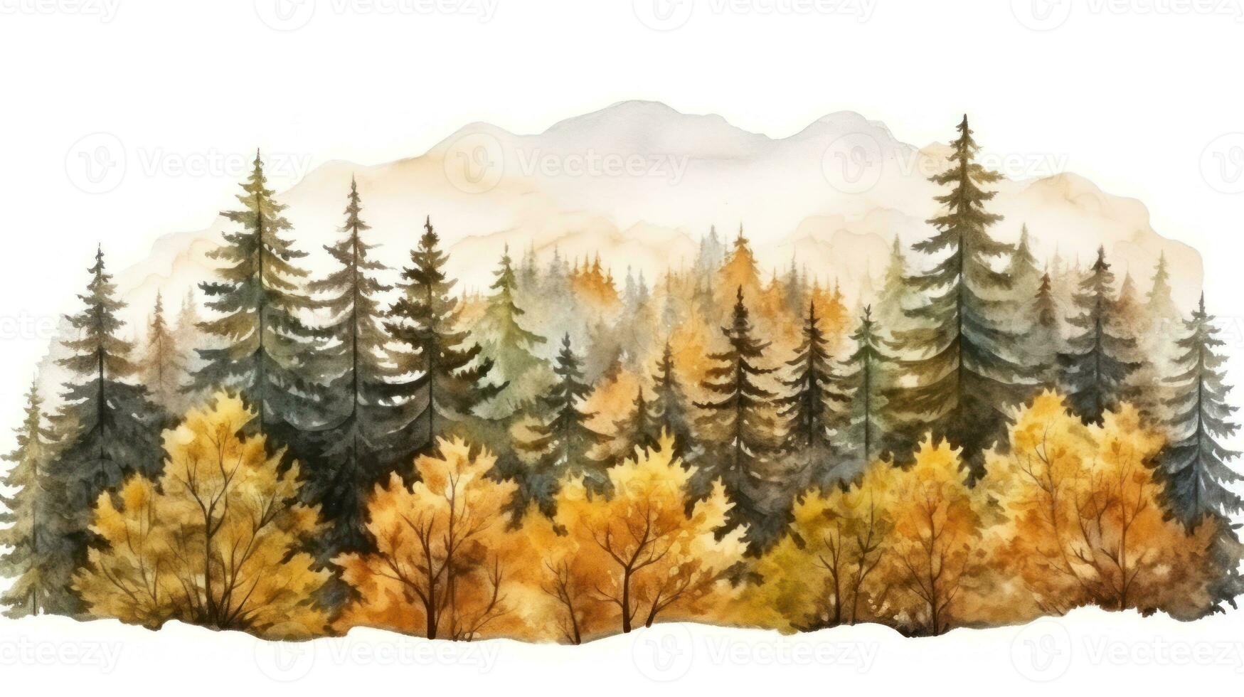 Autumn Forest Tree Watercolor Illustration AI Generated photo