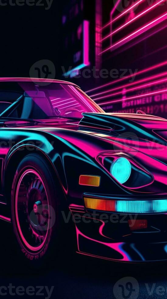 Dynamic Metal Poster of a Sleek Sports Car and Fierce Panther Generative AI photo