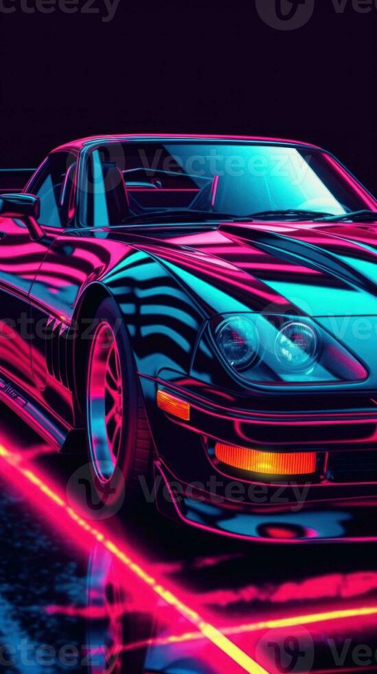 Dynamic Metal Poster of a Sleek Sports Car and Fierce Panther Generative AI photo