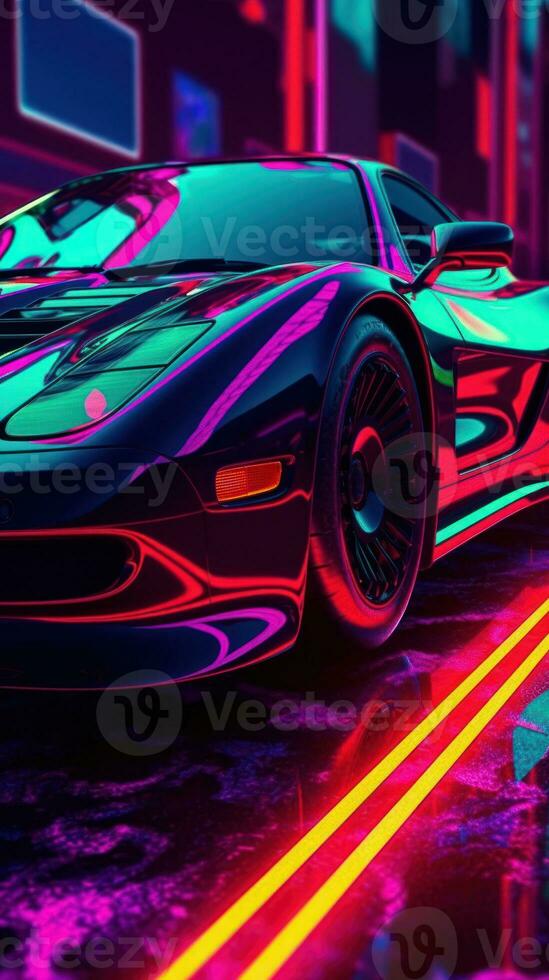 Dynamic Metal Poster of a Sleek Sports Car and Fierce Panther Generative AI photo