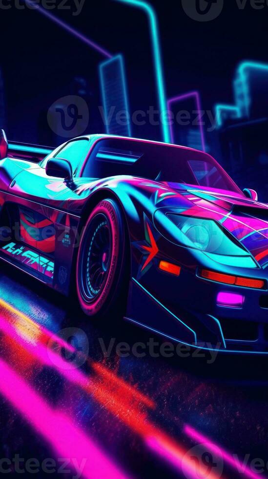 Dynamic Metal Poster of a Sleek Sports Car and Fierce Panther Generative AI photo