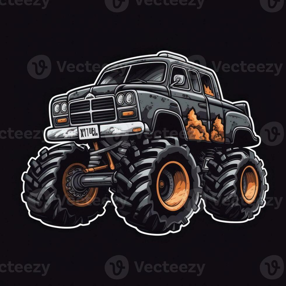 Jumping Monster Truck Sticker Graphic Design for ActionPacked Fun Generative AI photo