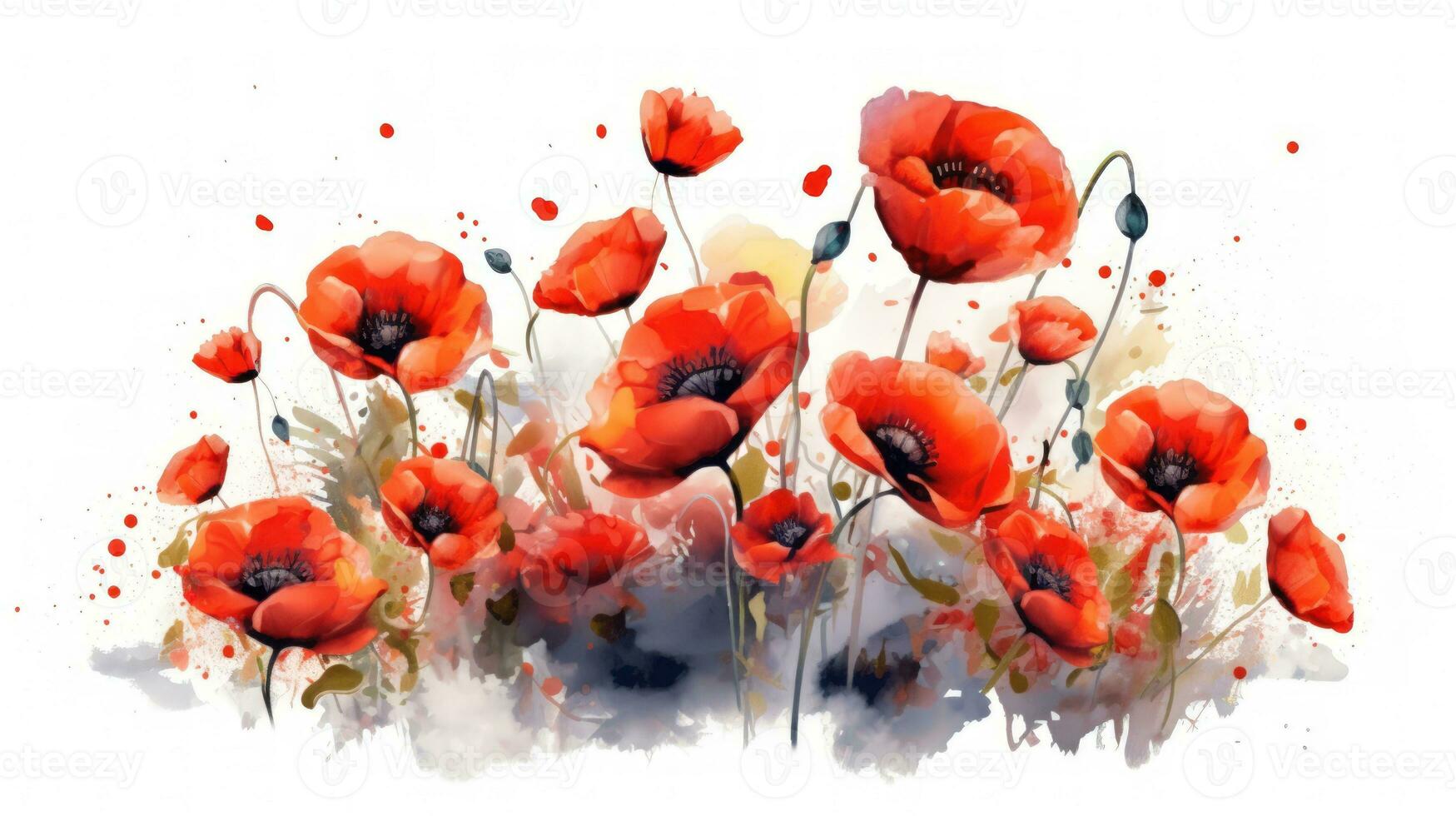 Watercolor Collection of Albanias Famous Poppy Flowers Generative AI photo