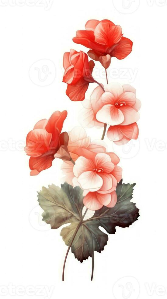 Vivid Red Begonia Bundle in Modern Style Isolated on White Background Generative AI photo