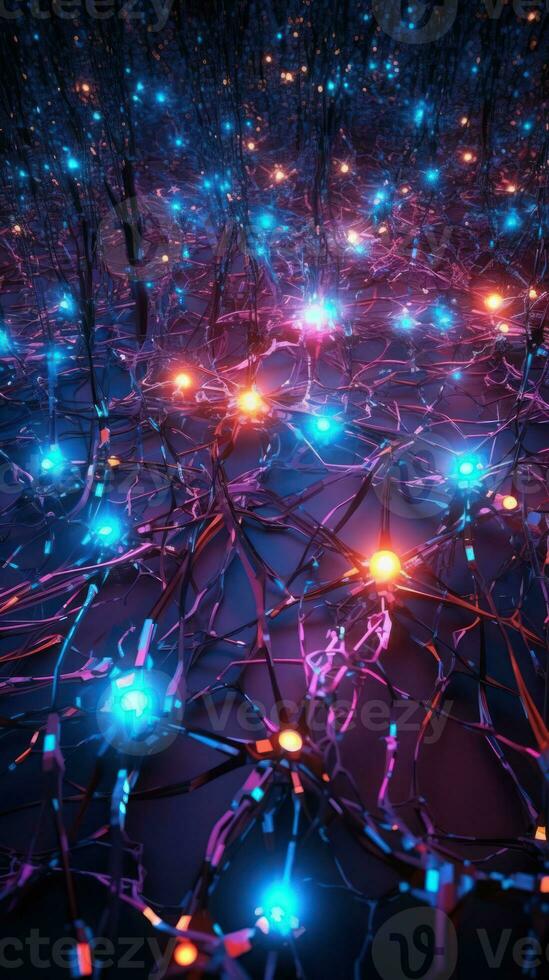 NeonGlowing Network of Highly Connected Neurons Generative AI photo