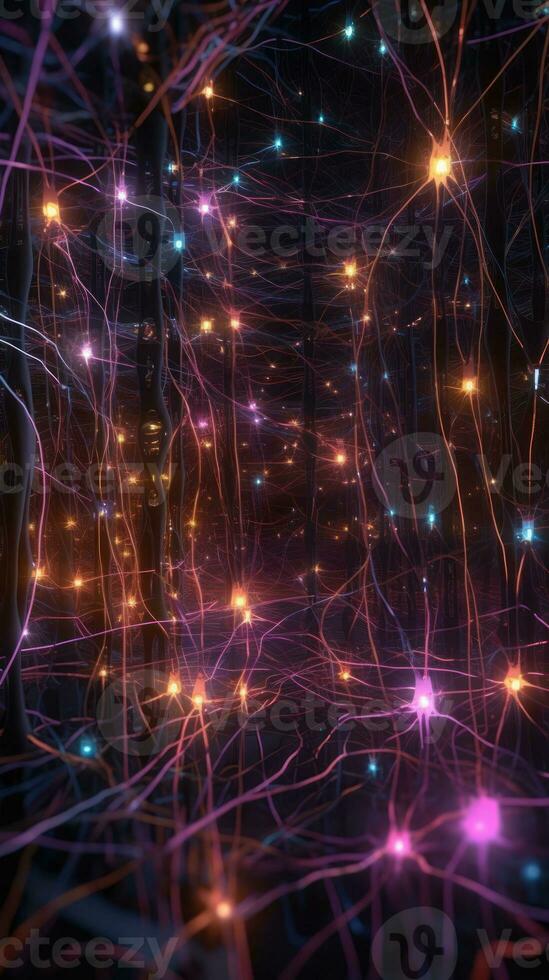 NeonGlowing Network of Highly Connected Neurons Generative AI photo