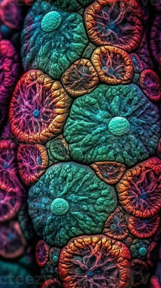 Vivid Colors of Cell Division A Highly Detailed Electron Microscope View Generative AI photo